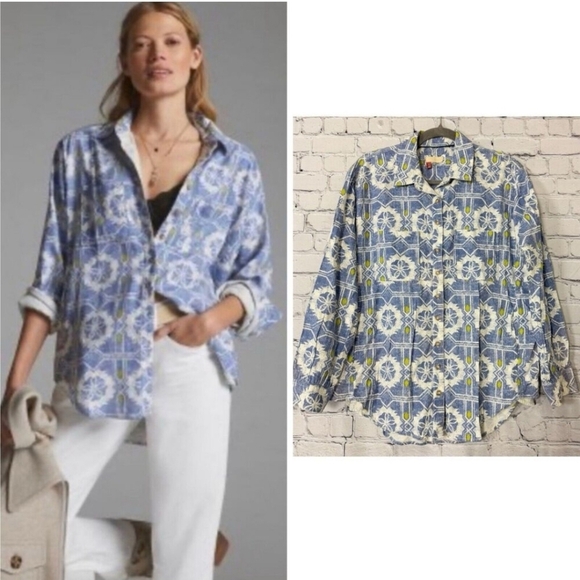Anthropologie Tops - Anthropologie Blue and White Button Down Shirt